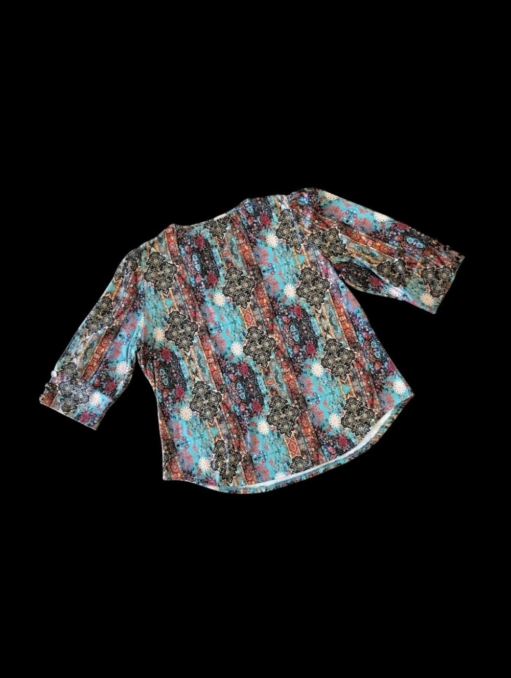 Women’s Boho Paisley Print Blouse Turquoise Multicolor 3/4 Sleeve Top XXL